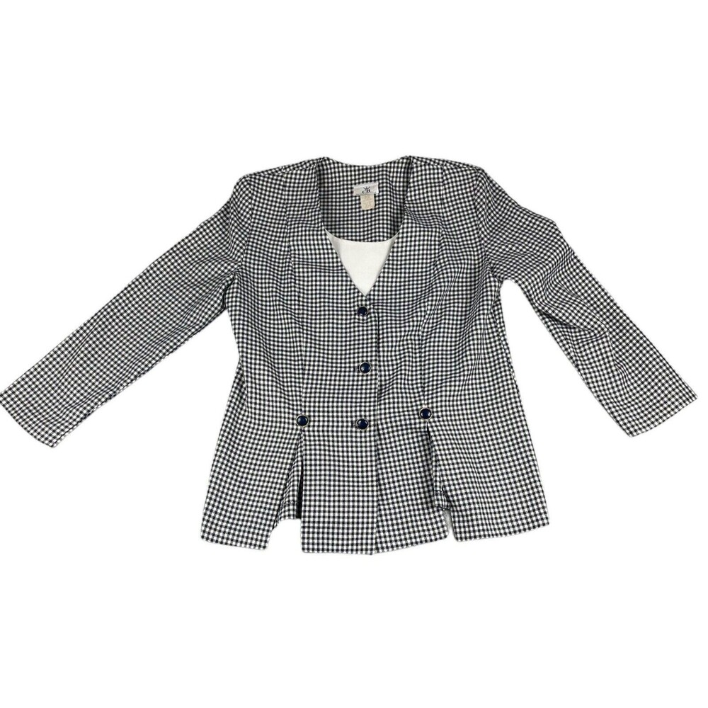 CB New York Blazer Womens 14 Black White Suit Jacket Career Preppy Office VTG